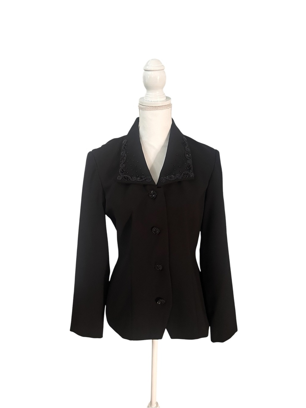 Vintage John Roberts Black Dress Blazer w/ Beaded Collar, Size 6